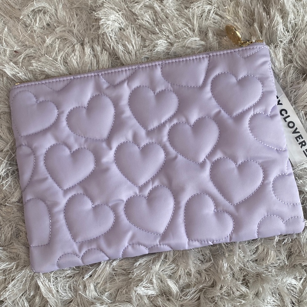 Stoney Clover Lane purple puffy heart flat pouch